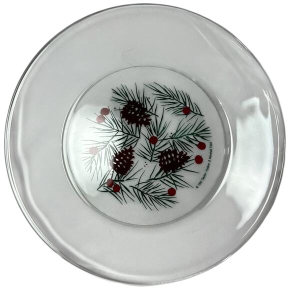 90s Christmas Evergreen Pine Cone Red Berry Clear Glass Serving Plate - Picture 15 of 16